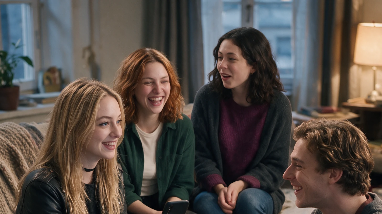 Romy Lind, Liv Falk, Nora Berg and Theo Martin laugh together about a private moment